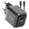 Green Lion Ultra Compact GaN Wall Charger EU Pin, PD 20W Output, USB-C to USB-C Cable, 1M Cable Length, Fast Charging, Flame Retardant PC, Charging Protection, Input AC100-240V, 0.5A Max, Black
