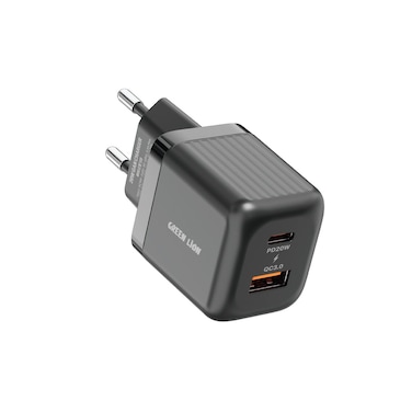 Green Lion Ultra Compact GaN Wall Charger EU Pin C to L PD20W + QC3.0, 18W QC3.0 Output, 20W PD Output, Flame Retardant Material, 1M Cable Length &ndash; Black