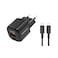 Porodo Dual-Port Wall Charger, USB-C 20W &amp; USB-A 18W Outputs, Simultaneous Charging, Overheat Protection, Type-C to Lightning Cable Included, 2-Pin EU Plug, 100-240V Rated Voltage, Black
