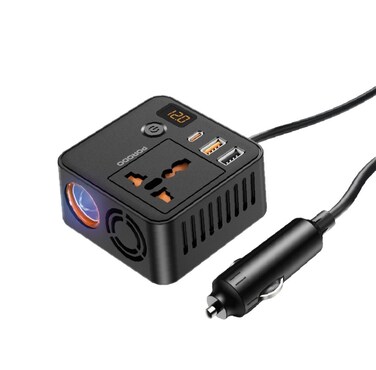 Porodo Universal AC Power Inverter, Multiple USB Outputs, USB-C PD 30W, USB-A QC 18W, 220V 200W AC Output, Built-in Smart Cooling Fan, Overload and Voltage Protection, Black
