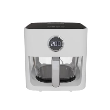 Porodo Lifestyle 5L Glass Pot Air Fryer, Food Grade Glass, 360&sup3; Panoramic View, Touch Panel, Non-Stick Tray, 8 Presets, Up to 200&deg;C Temperature, 60min Timer, 1200W Power, UK 3-Pin Plug, White
