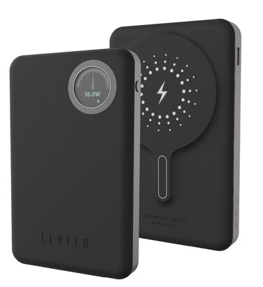 Levelo Marbella MagSafe Leather 10000mAh Powerbank, PD 20W, Fast Wireless Charging, OLED Battery Status Display, Built-in Type-C Input/Output, Li-Polymer Battery, Dusk Black
