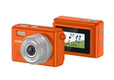 Porodo Snap &amp; Go Mini Digital Camera, 1080P FHD Video, 2MP Photo Resolution, 6 Color Filters, 0.96" HD Screen, Instant Webcam Function, 200mAh Battery, Lens Included, Type-C Charging &ndash; Orange