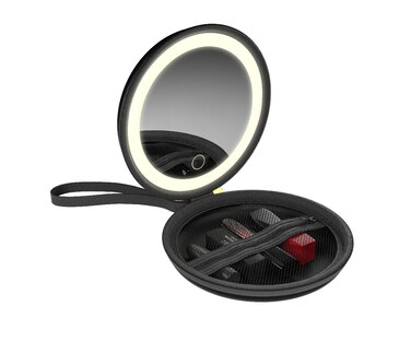 Green Lion Mini Makeup Pouch, 36 LED Beads, High Definition Mirror, 3 Light Modes, Touch Control Switch, Adjustable Brightness, 800mAh Battery, 3-4 Hours Use, Type-C Charging, Black
