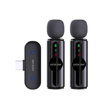 ميكروفون جرين لايون GM-76X 3 في 1، ميكروفون مكثف، بطارية 65 مللي أمبير، 5 ساعات عمر بطارية، استجابة تردد 20Hz-20kHz، مدى نقل 20 متر، شحن Type-C، مادة ABS
