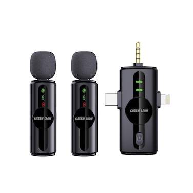 Green Lion GM-80X Microphone, Dual Condenser Mics, 3-Level Noise Cancellation, 360&deg; Pickup Pattern, 5 Hours Playtime, Type-C Charging, LED Display, 20m Range, Black
