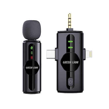 ميكروفون جرين لاين GM-79X 3 في 1، ميكروفون مكثف، استجابة تردد 20Hz-20kHz، بطارية 220mAh للمستقبل، بطارية 65mAh للميكروفون، نطاق نقل 20 متر، منفذ شحن Type-C
