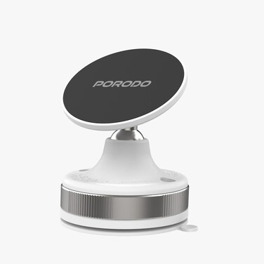 Porodo Vacuseal Smart Suction Magnetic Phone Mount, Compatible with 5.5 to 6.9 Inch Devices, N52 Magnet, Strong Magnetic Hold, Strong Suction, Made of ABS TPE Silicone, 80g, White
