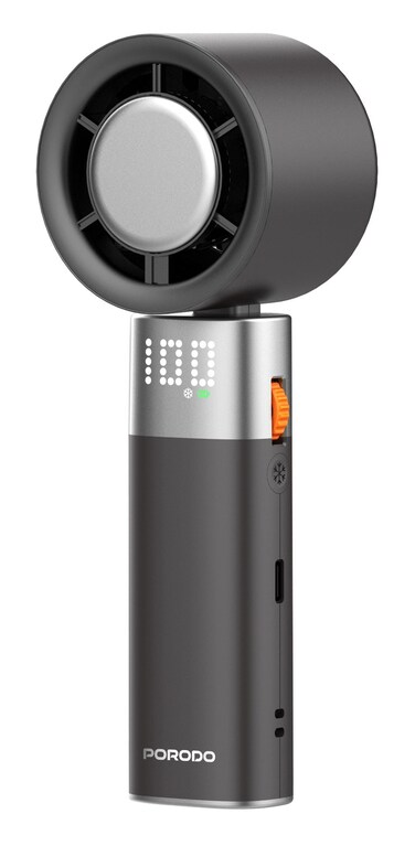 Porodo Handheld Turbo Fan, 13000RPM with Flashlight, Digital Display, Foldable &amp; Portable Design, Customizable Wind Speed, Rechargeable 3000mAh Battery &ndash; Black
