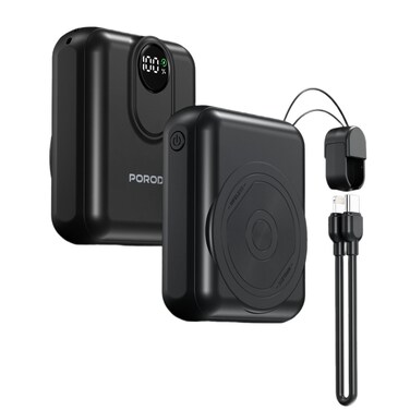 Porodo 10000mAh MagSafe Power Bank, 15W Wireless Charging, 22.5W Lightning and Type C Output, 18W Dual Input, Digital Battery Indicator, Compact and Travel Friendly Design, Black
