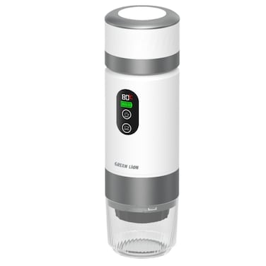 Green Lion Campinas Portable Coffee Maker 80mL with Type-C Charging, 20 Bar Pump Pressure, 72W Power, LED Display, Hot &amp; Cold Brew Cycles, 2500mAh Battery, Included Carry Bag, White
