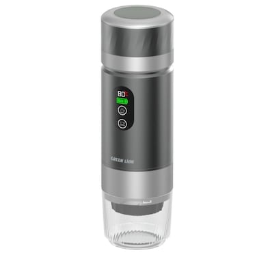 Green Lion Campinas Portable Coffee Maker 80mL with Type-C Charging, 20 Bar Pump Pressure, 72W Power, LED Display, Hot &amp; Cold Brew Cycles, 2500mAh Battery, Included Carry Bag, Gray
