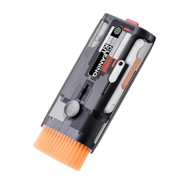 Porodo Lifestyle 11-IN-1 Multipurpose Cleaning Kit, Compatible with Phones, Tablets, Laptops, Keyboards, Cameras &amp; Earbuds, Flocking Sponge Lens Cleaner, Safe for Delicate Surfaces, Black
