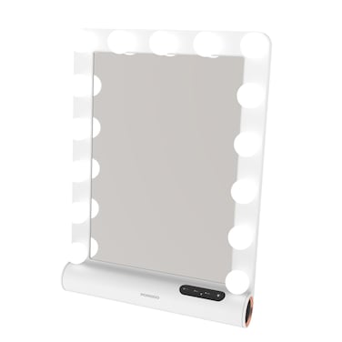 Porodo Hollywood Vanity Lighted Mirror, 15 LED Bulbs, Adjustable Brightness, Built-in Bluetooth Speaker, Auto-Off Function, Smart Touch Control &ndash; White/Rose Gold
