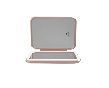 مرآة مكبرة من Porodo مع بنك طاقة 5000mAh، تكبير 1X و 5X، 98 مصباح LED، سطوع قابل للتعديل، شحن عبر USB-C، 8-40 ساعة وقت عمل، ألوان ضوء صفراء وطبيعية وبيضاء – أبيض/ذهبي وردي
