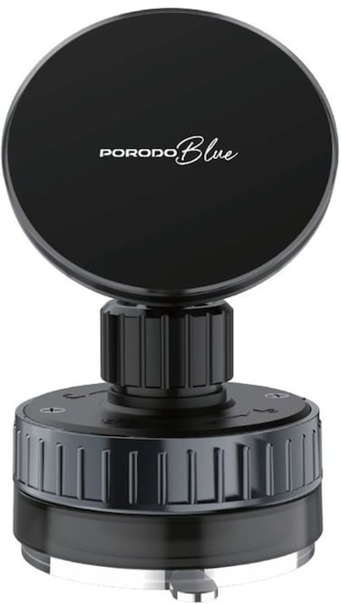Porodo Blue Magnetic Phone Mount Vacuum Suction Holder, 360&deg; Rotatable Adjustable Design, Double-layer N52 Magnet, Strong Suction, One-Handed Operation, Flexible Viewing Angle - Black