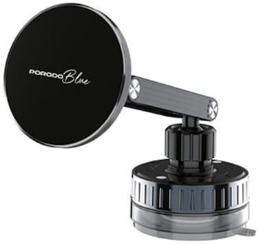 Porodo Blue Multi-Purpose Magnetic Phone Mount with 360 Degree Rotation, Strong Suction Vacuum Magsafe Compatible, ABS and Silicone Materials, One-Handed Operation, Flexible Viewing Angle - Black
