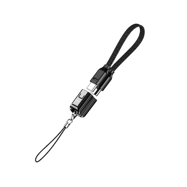 كابل جرين ليون مع حامل USB-C إلى USB-C بطول 15 سم مع تصميم ضفيرة، شحن سريع 60 وات، سرعة نقل 480 ميجابت في الثانية، مادة نايلون + غلاف ABS، آمن وآمن - أسود
