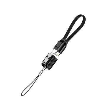 Green Lion Lanyard Cable USB-C to Lightning, 15cm Braided Nylon, 30W Fast Charging, 9V/3A, 480Mbps Transfer Speed, Charge &amp; Sync, Secure &amp; Safe - Black
