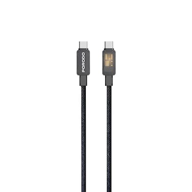 Porodo USB-C to USB-C Braided Cable, 480Mbps Rapid Data Sync, 15,000+ Bends Durability, 100W Rated Power, 1m Length, LED Flow Lights, Black
