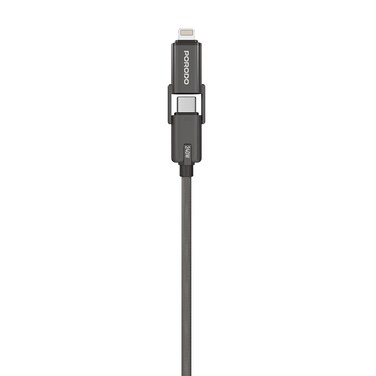 Porodo 4-In-1 Braided High-Speed Charging Cable with Type-C and Lightning Outputs, USB-A to Lightning 12W, USB-C to Lightning 27W, USB-C to USB-C 240W, USB-A to Type-C 18W, 1 Meter, Black
