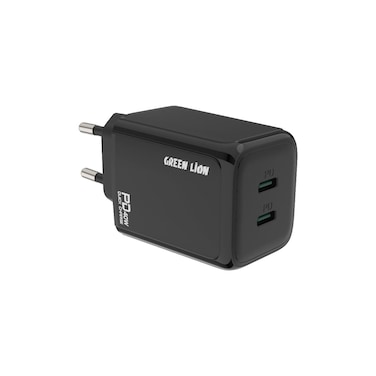 Green Lion 40W Dual PD Wall Charger with USB-C to Lightning Cable 1M EU, Dual USB-C Ports, Fast Charging, Universal Compatibility, Flame Retardant PC, Charging Protection - Black
