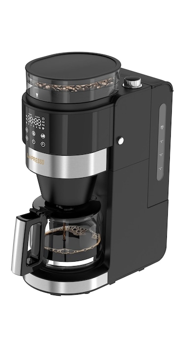 LePRESSO Grindbrew Pro Coffee Brewer, 900W Heating System, 1.35L Water Tank, Conical Burr Grinder, Digital Control Panel, Customizable Brew Strength &ndash; Black
