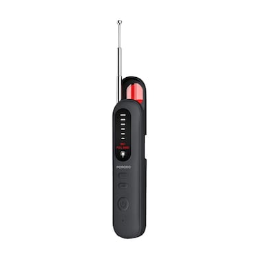 Porodo Spy Guard Wireless Signal and Camera Detector with Six-Step Sensitivity, Infrared Scanning, Audible Alarm, 20 Meter Detecting Range, Type-C Charging, 500mAh Battery, Black
