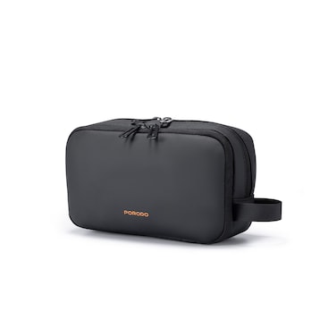 Porodo Ultralite Organizer Pouch with Dual Compartments, Zipper Closure, High-Quality Polyester Material, Water-Repellant Surface, Internal Mesh Pockets, Quick-Grab Handle, Compact Design &ndash; Black
