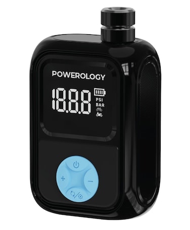 Powerology Portable Electric Tire Inflator, 48W Bicycles &amp; Bikes Fast Tire Inflator, 150 PSI, 600mAh Battery, 3 Inflation Modes, USB-C Charging &ndash; Black