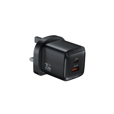 شاحن جداري مزدوج المخرج من Green Lion G-Charge Series PD+QC 35W، مخرج Type-C و USB-A، 20W، PPS، قابس المملكة المتحدة، شحن سريع، كابل 1 متر مضمن