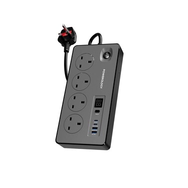 Powerology Timing Control USB 6 Socket, 200-250V, 2990W Rated Power, PD 20W, QC 18W, 6 AC Sockets, 2 Type-C Ports, 2 USB-A Ports, 99H Timer, 2M Cable, Energy Efficient, Gray
