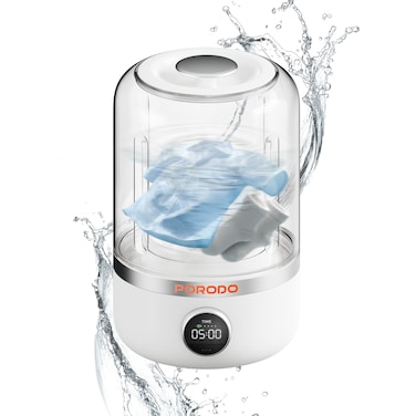 Porodo Lifestyle Cordless Mini Washing Machine for Delicate &amp; Baby Clothes, Dual Washing Modes, 1.2L Capacity, 10W Power, 4000mAh Battery, USB-C Charging, LED Display &ndash; White
