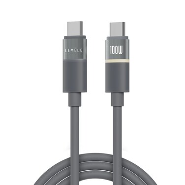 كابل LEVELO LUNO TYPE-C إلى TYPE-C 100 واط 1 متر سيليكون LED - رمادي دخاني