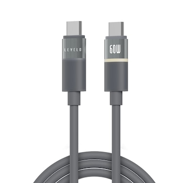 Levelo Luno USB-C to USB-C Cable with 60W Power Delivery, 1m Length, 480Mbps Data Transfer, Tangle-Free, LED Indicator &ndash;  Smokey Grey