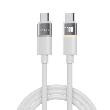 كابل LEVELO LUNO TYPE-C إلى TYPE-C 100 واط 1 متر سيليكون LED - أبيض قمري