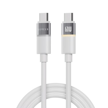 كابل LEVELO LUNO TYPE-C إلى TYPE-C 60 واط 1 متر سيليكون LED - أبيض قمري