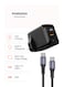 Porodo Gan Charger 25W A+C UK Gan with Digital Screen, Fast Charging, Built-in Safeguards, Dual-Port USB, Real-Time Power Display, Includes Type-C to C Cable &ndash; Black
