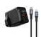 Porodo GaN 25W Dual-Port Wall Charger, USB-C &amp; USB-A, 25W Power Delivery, Fast Charging, Real-Time Power Display, Built-In Safeguards, With USB-C to Lightning Cable, Black
