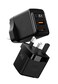 Porodo Gan Charger 35W A+C UK Gan with Digital Screen, Dual Port USB-C &amp; USB-A Outputs, Fast Charging, Compact Design, Built-In Safeguards, Black
