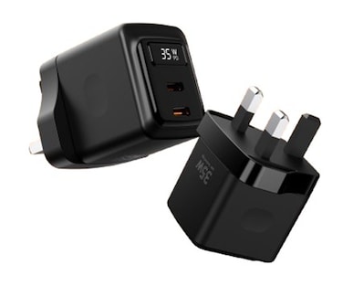 Porodo Gan 35W Dual USB-C Wall Charger, Fast Charging with GaN Technology, 2 USB-C Ports, 35W Power Delivery, Real-Time Power Display, Compact &amp; Efficient Design, Black
