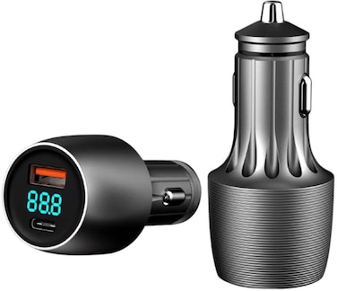 Powerology Car Charger USB-A &amp; Type C Ports Work Independently, 83W Total Output, 65W Type-C Output, 18W USB-A Output, Durable &amp; Compact Design, Black
