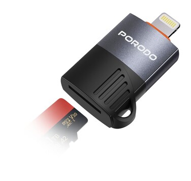 قارئ بطاقة TF Lightning OTG من بورودو، سرعة نقل 480 ميجابت في الثانية، دعم بطاقة Micro SD/TF، هيكل TPE مع ألومنيوم، توصيل وتشغيل، توافق واسع، أسود
