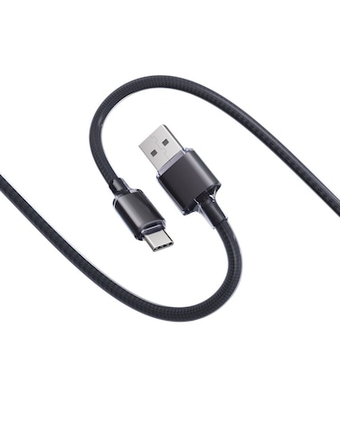 Porodo USB-A to USB-C Braided Cable, 480Mbps Data Transfer, High-Speed Charging, 27W PD Power, Durable &amp; Tangle-Free, 1 Meter Length, Black
