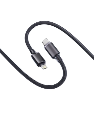 Porodo USB-C to Lightning Braided Cable, 480Mbps Rapid Data Sync, High-Speed Charging, Durable Braided Design, 27W PD Charging, 1m Cable Length, Black
