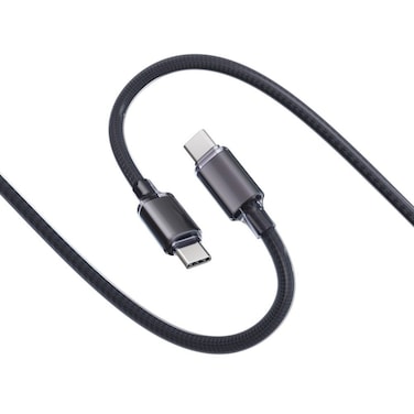 كابل بورودو USB-C إلى USB-C، شحن سريع PD 60W، نقل بيانات بسرعة 480Mbps، تصميم محبوك متين ومقاوم للتشابك، طول 1 متر، أداء عالي للشحن ومزامنة البيانات – أسود
