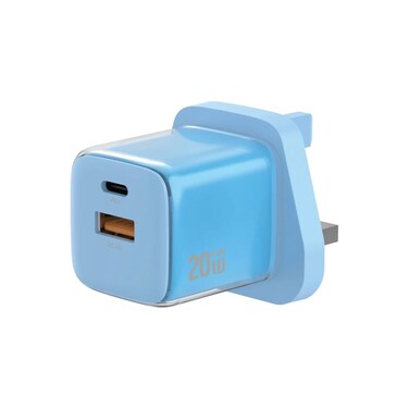 Green Lion Reva Dual Port Wall Charger, GaN Technology, PD 20W Type-C, USB-A 18W, 22W PPS Output, Built-in Safeguard, Multi Device Charging, Flame-Retardant, 100-240V Input &ndash; Blue