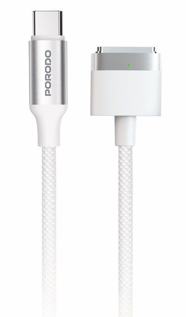 Porodo 2-in-1 Cable MagSafe 3 Charging Cable, 140W Power Delivery, 480Mbps Data Sync, High-Speed Charging, Durable Braided Cable, USB-C to MagSafe 3, 1.2M, White

