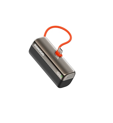 بورودو بوكت فولت باور بانك 5000 مللي أمبير، موصل USB-C مدمج، شحن سريع 22.5 واط، شاشة رقمية، تصميم مدمج، أسود
