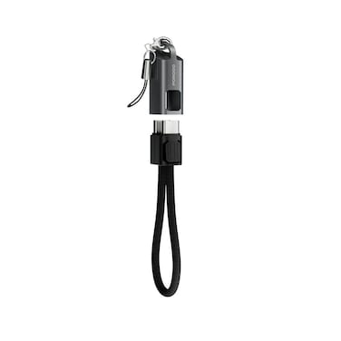 Porodo Keychain Zinc Nylon Cable with Zinc Housing, Nylon Braided for Enhanced Durability, C TO C Output, 20V/3A Max, 60W, 480Mbps Fast Data Transfer, Ideal for Charging &amp; Syncing, Black
